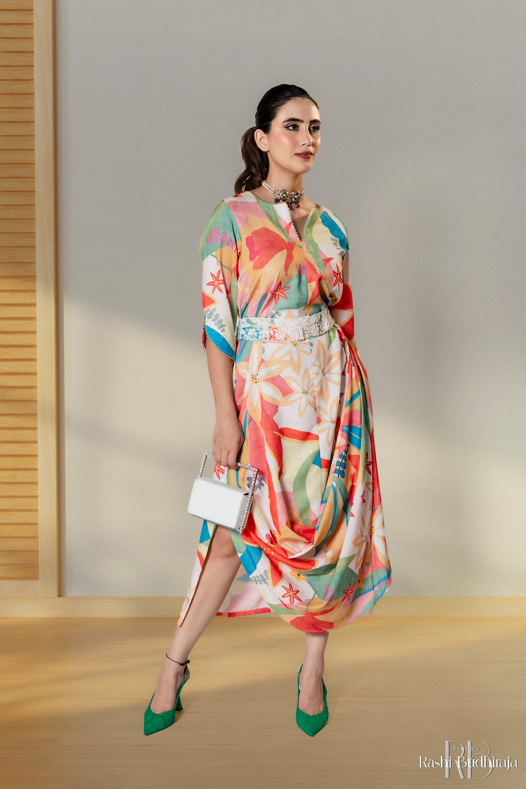 Adah - White Forest Cowl Fusion Dress
