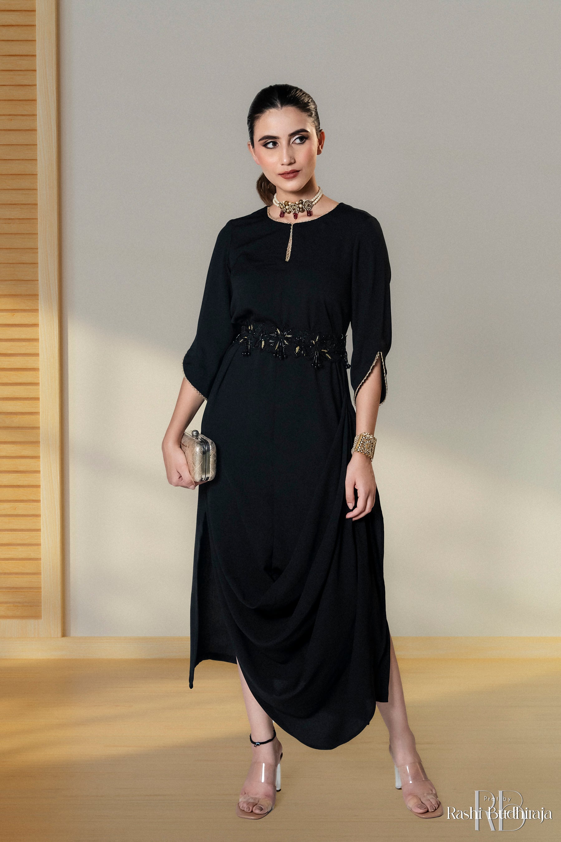 Adah - Black Cowl Fusion Dress