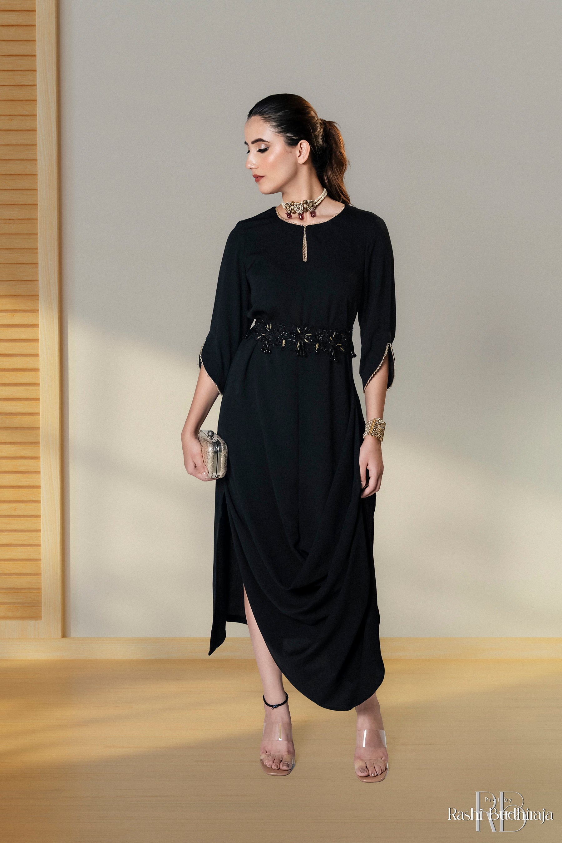 Adah - Black Cowl Fusion Dress