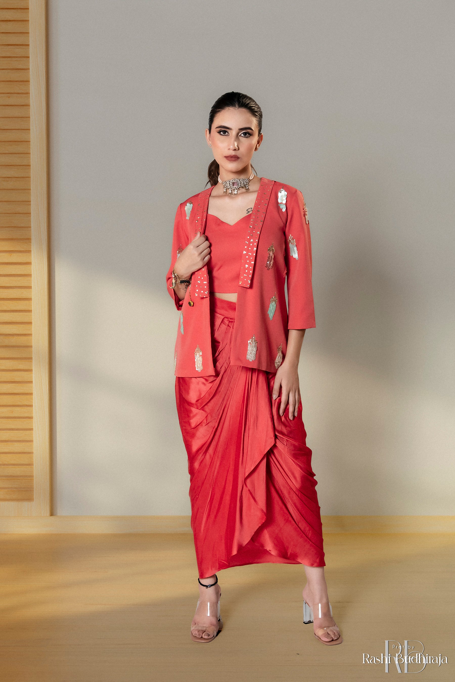 Abigail - Coral Fusion Dhoti outfit