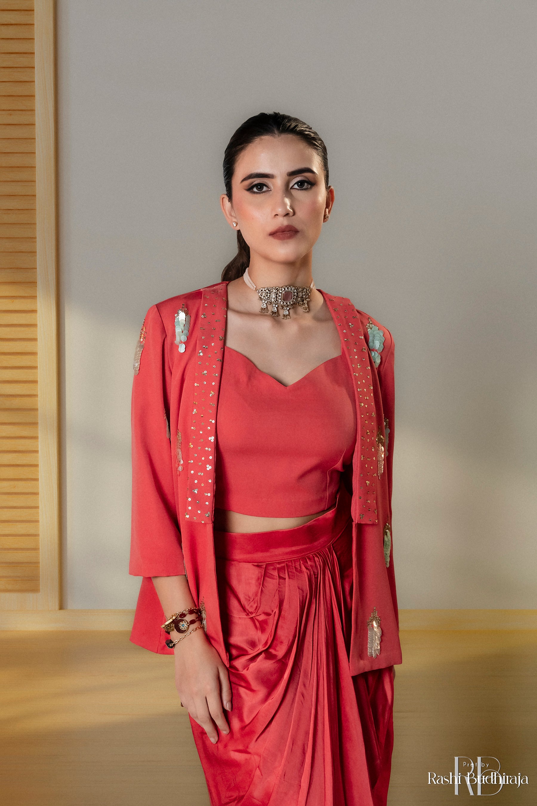 Abigail - Coral Fusion Dhoti outfit